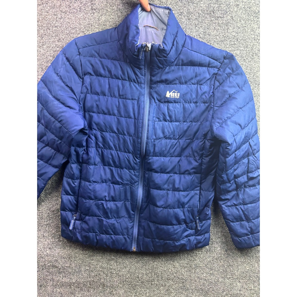 REI Co-op Down Puffer Jacket Kids L 14-16 Blue Full Zip Quilted Insulated Coat